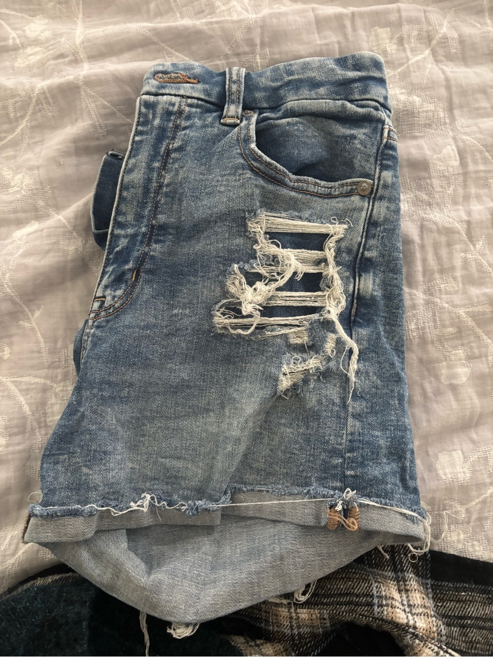 American Eagle Distressed Blue Denim Shorts